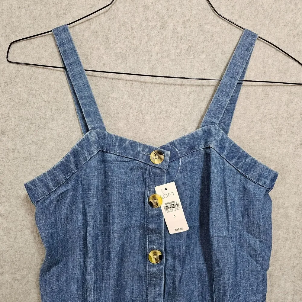 Loft Womens NEW Sleeveless Denim Chambray Dress Size 0 Full Button Summer Spring - Picture 5 of 10